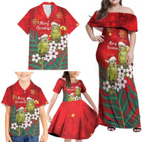 New Zealand Kakapo Christmas Family Matching Off Shoulder Maxi Dress and Hawaiian Shirt Owl Parrot Santa Sliver Fern Manuka - Red LT14 - Polynesian Pride