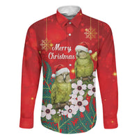 New Zealand Kakapo Christmas Family Matching Off Shoulder Maxi Dress and Hawaiian Shirt Owl Parrot Santa Sliver Fern Manuka - Red LT14 Dad's Shirt - Long Sleeve Red - Polynesian Pride