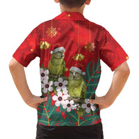 New Zealand Kakapo Christmas Family Matching Puletasi and Hawaiian Shirt Owl Parrot Santa Sliver Fern Manuka - Red - Polynesian Pride