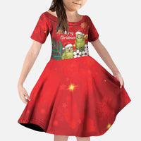 New Zealand Kakapo Christmas Family Matching Puletasi and Hawaiian Shirt Owl Parrot Santa Sliver Fern Manuka - Red LT14 Daughter's Dress Red - Polynesian Pride