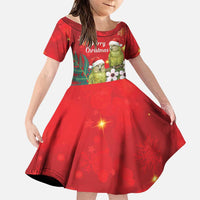 New Zealand Kakapo Christmas Family Matching Short Sleeve Bodycon Dress and Hawaiian Shirt Owl Parrot Santa Sliver Fern Manuka - Red LT14 Daughter's Dress Red - Polynesian Pride