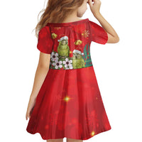 New Zealand Kakapo Christmas Family Matching Short Sleeve Bodycon Dress and Hawaiian Shirt Owl Parrot Santa Sliver Fern Manuka - Red LT14 - Polynesian Pride