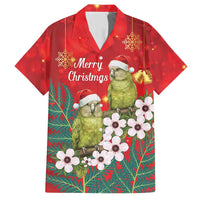 New Zealand Kakapo Christmas Family Matching Short Sleeve Bodycon Dress and Hawaiian Shirt Owl Parrot Santa Sliver Fern Manuka - Red LT14 Dad's Shirt - Short Sleeve Red - Polynesian Pride