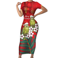 New Zealand Kakapo Christmas Family Matching Short Sleeve Bodycon Dress and Hawaiian Shirt Owl Parrot Santa Sliver Fern Manuka - Red LT14 Red - Polynesian Pride