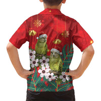 New Zealand Kakapo Christmas Family Matching Summer Maxi Dress and Hawaiian Shirt Owl Parrot Santa Sliver Fern Manuka - Red LT14 - Polynesian Pride