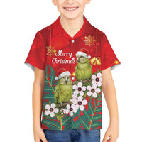 New Zealand Kakapo Christmas Kid Hawaiian Shirt Owl Parrot Santa Sliver Fern Manuka - Red LT14 Kid Red - Polynesian Pride