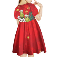 New Zealand Kakapo Christmas Kid Short Sleeve Dress Owl Parrot Santa Sliver Fern Manuka - Red LT14 - Polynesian Pride