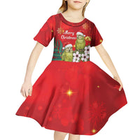 New Zealand Kakapo Christmas Kid Short Sleeve Dress Owl Parrot Santa Sliver Fern Manuka - Red LT14 - Polynesian Pride