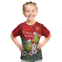 New Zealand Kakapo Christmas Kid T Shirt Owl Parrot Santa Sliver Fern Manuka - Red - Polynesian Pride