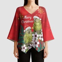 New Zealand Kakapo Christmas Kimono Sleeve Blouse Owl Parrot Santa Sliver Fern Manuka - Red - Polynesian Pride