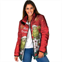 New Zealand Kakapo Christmas Padded Jacket Owl Parrot Santa Sliver Fern Manuka - Red - Polynesian Pride