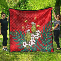 New Zealand Kakapo Christmas Quilt Owl Parrot Santa Sliver Fern Manuka - Red - Polynesian Pride