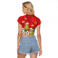 New Zealand Kakapo Christmas Raglan Cropped T Shirt Owl Parrot Santa Sliver Fern Manuka - Red LT14 - Polynesian Pride