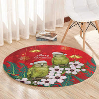 New Zealand Kakapo Christmas Round Carpet Owl Parrot Santa Sliver Fern Manuka - Red - Polynesian Pride