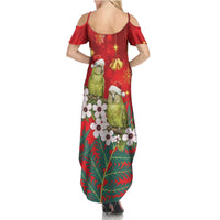 New Zealand Kakapo Christmas Summer Maxi Dress Owl Parrot Santa Sliver Fern Manuka - Red LT14 - Polynesian Pride