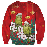 New Zealand Kakapo Christmas Sweatshirt Owl Parrot Santa Sliver Fern Manuka - Red - Polynesian Pride