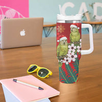 New Zealand Kakapo Christmas Tumbler With Handle Owl Parrot Santa Sliver Fern Manuka - Red LT14 - Polynesian Pride