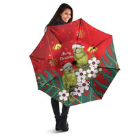 New Zealand Kakapo Christmas Umbrella Owl Parrot Santa Sliver Fern Manuka - Red - Polynesian Pride