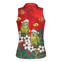 New Zealand Kakapo Christmas Women Sleeveless Polo Shirt Owl Parrot Santa Sliver Fern Manuka - Red LT14 - Polynesian Pride