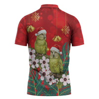 New Zealand Kakapo Christmas Zipper Polo Shirt Owl Parrot Santa Sliver Fern Manuka - Red LT14 - Polynesian Pride