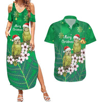 New Zealand Kakapo Christmas Couples Matching Summer Maxi Dress and Hawaiian Shirt Owl Parrot Santa Sliver Fern Manuka - Green LT14 Green - Polynesian Pride