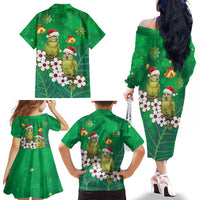 New Zealand Kakapo Christmas Family Matching Off The Shoulder Long Sleeve Dress and Hawaiian Shirt Owl Parrot Santa Sliver Fern Manuka - Green LT14 - Polynesian Pride