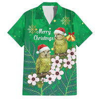 New Zealand Kakapo Christmas Family Matching Off The Shoulder Long Sleeve Dress and Hawaiian Shirt Owl Parrot Santa Sliver Fern Manuka - Green - Polynesian Pride