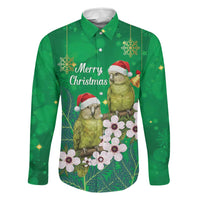 New Zealand Kakapo Christmas Family Matching Off The Shoulder Long Sleeve Dress and Hawaiian Shirt Owl Parrot Santa Sliver Fern Manuka - Green LT14 Dad's Shirt - Long Sleeve Green - Polynesian Pride