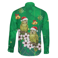 New Zealand Kakapo Christmas Family Matching Off The Shoulder Long Sleeve Dress and Hawaiian Shirt Owl Parrot Santa Sliver Fern Manuka - Green LT14 - Polynesian Pride