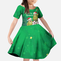 New Zealand Kakapo Christmas Family Matching Off Shoulder Short Dress and Hawaiian Shirt Owl Parrot Santa Sliver Fern Manuka - Green LT14 Daughter's Dress Green - Polynesian Pride