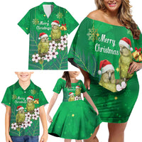 New Zealand Kakapo Christmas Family Matching Off Shoulder Short Dress and Hawaiian Shirt Owl Parrot Santa Sliver Fern Manuka - Green LT14 - Polynesian Pride