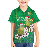 New Zealand Kakapo Christmas Family Matching Tank Maxi Dress and Hawaiian Shirt Owl Parrot Santa Sliver Fern Manuka - Green LT14 - Polynesian Pride