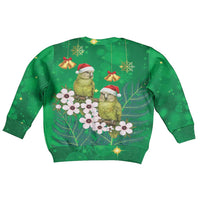 New Zealand Kakapo Christmas Kid Ugly Christmas Sweater Owl Parrot Santa Sliver Fern Manuka - Green - Polynesian Pride
