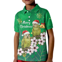 New Zealand Kakapo Christmas Kid Polo Shirt Owl Parrot Santa Sliver Fern Manuka - Green LT14 Kid Green - Polynesian Pride