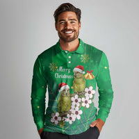 New Zealand Kakapo Christmas Long Sleeve Polo Shirt Owl Parrot Santa Sliver Fern Manuka - Green - Polynesian Pride