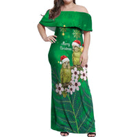 New Zealand Kakapo Christmas Off Shoulder Maxi Dress Owl Parrot Santa Sliver Fern Manuka - Green - Polynesian Pride