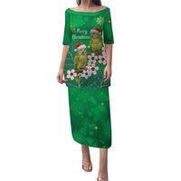 New Zealand Kakapo Christmas Puletasi Owl Parrot Santa Sliver Fern Manuka - Green LT14 Long Dress Green - Polynesian Pride