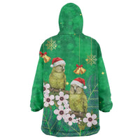 New Zealand Kakapo Christmas Wearable Blanket Hoodie Owl Parrot Santa Sliver Fern Manuka - Green - Polynesian Pride
