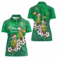 New Zealand Kakapo Christmas Women Polo Shirt Owl Parrot Santa Sliver Fern Manuka - Green LT14 - Polynesian Pride