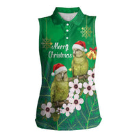 New Zealand Kakapo Christmas Women Sleeveless Polo Shirt Owl Parrot Santa Sliver Fern Manuka - Green - Polynesian Pride