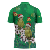 New Zealand Kakapo Christmas Zipper Polo Shirt Owl Parrot Santa Sliver Fern Manuka - Green LT14 - Polynesian Pride