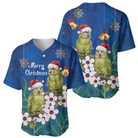 New Zealand Kakapo Christmas Baseball Jersey Owl Parrot Santa Sliver Fern Manuka - Blue - Polynesian Pride