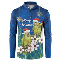 New Zealand Kakapo Christmas Button Sweatshirt Owl Parrot Santa Sliver Fern Manuka - Blue - Polynesian Pride