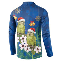 New Zealand Kakapo Christmas Button Sweatshirt Owl Parrot Santa Sliver Fern Manuka - Blue - Polynesian Pride