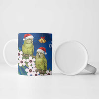 New Zealand Kakapo Christmas Ceramic Mug Owl Parrot Santa Sliver Fern Manuka - Blue - Polynesian Pride