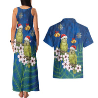 New Zealand Kakapo Christmas Couples Matching Tank Maxi Dress and Hawaiian Shirt Owl Parrot Santa Sliver Fern Manuka - Blue LT14 - Polynesian Pride