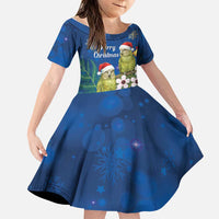 New Zealand Kakapo Christmas Family Matching Long Sleeve Bodycon Dress and Hawaiian Shirt Owl Parrot Santa Sliver Fern Manuka - Blue LT14 Daughter's Dress Blue - Polynesian Pride