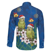 New Zealand Kakapo Christmas Family Matching Off The Shoulder Long Sleeve Dress and Hawaiian Shirt Owl Parrot Santa Sliver Fern Manuka - Blue LT14 - Polynesian Pride