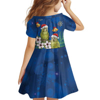 New Zealand Kakapo Christmas Family Matching Off Shoulder Short Dress and Hawaiian Shirt Owl Parrot Santa Sliver Fern Manuka - Blue LT14 - Polynesian Pride