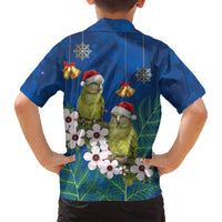 New Zealand Kakapo Christmas Family Matching Puletasi and Hawaiian Shirt Owl Parrot Santa Sliver Fern Manuka - Blue LT14 - Polynesian Pride